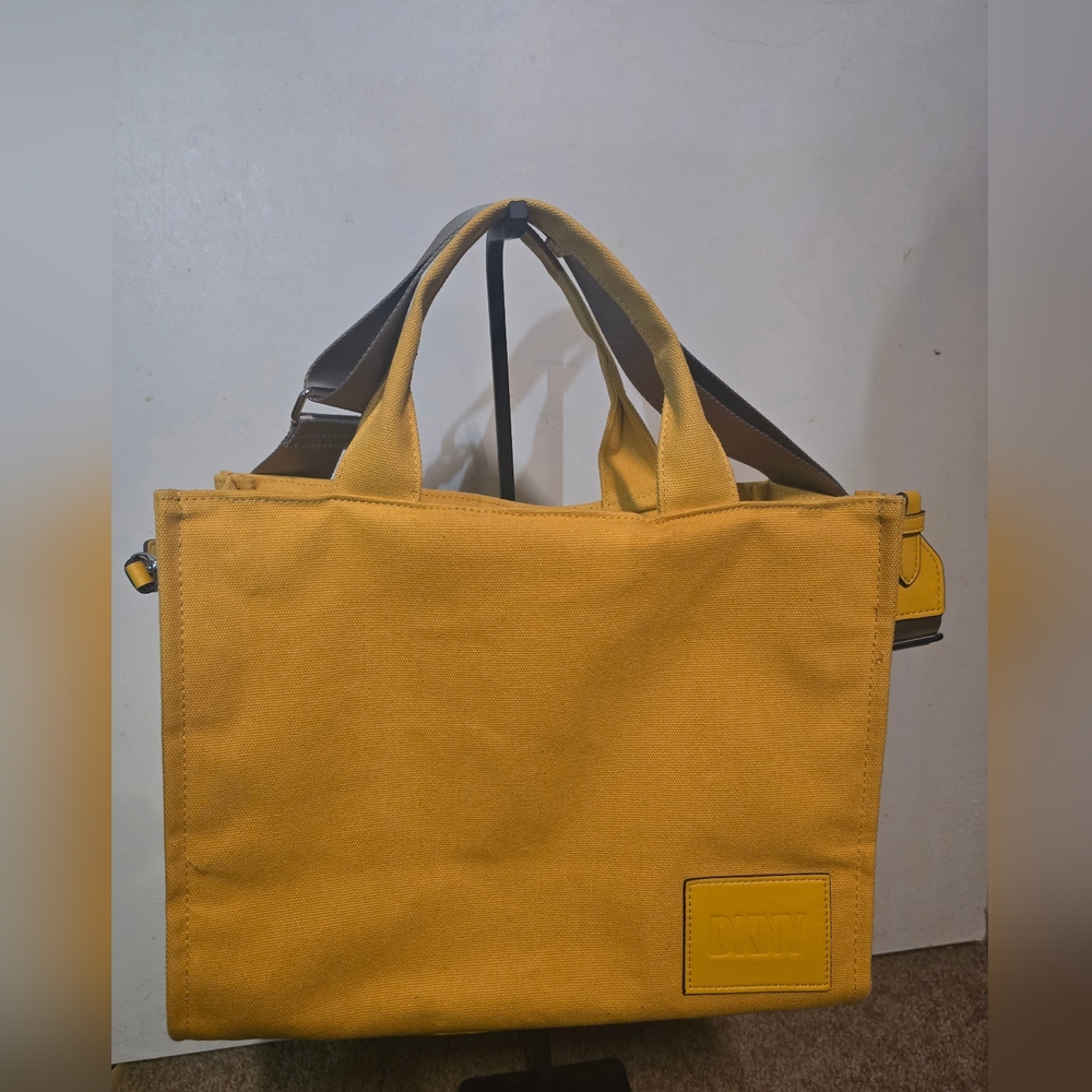 DKNy Yellow Canvas Tote Bag with Gray Strap - Like New - Picture 2 of 5